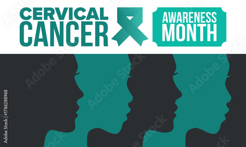 Cervical Cancer Awareness Month. Celebrate annual in January. Woman healthcare. Girl solidarity. Cancer prevention. Female disease. Medical healthcare concept. Poster, banner and background. Vector