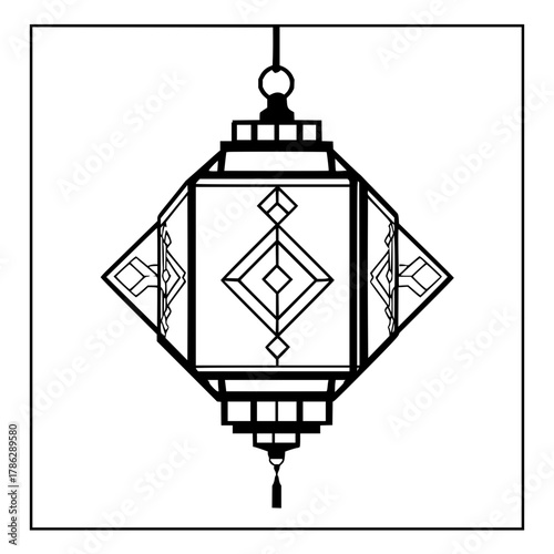 Elegant hanging lantern with geometric design and a tassel is a stylish decoration for any room and occasion