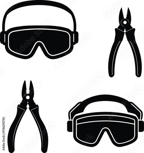 A pair of studio Headphones and wire cutters Strippers silhouette