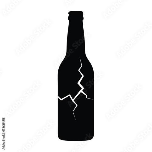 Black bottle silhouette with white cracks broken