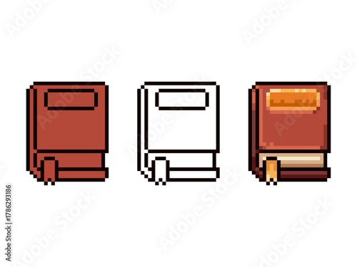 Pixel Art Book Icon Set Old Tome & Spellbook Collection. Perfect for use as an item, inventory icon, or asset in a fantasy RPG or retro- tyle video game