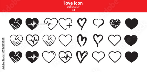 Love Icon Collection. Heart Symbols, Romance, Healing, Hand Gesture Icons Set. Vector illustration eps 10