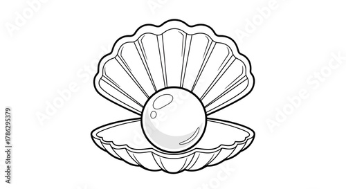 Elegant pearl nestled within a detailed seashell, radiating simple beauty and purity for designs