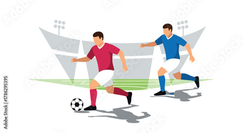 Dynamic soccer match scene with players in action on field