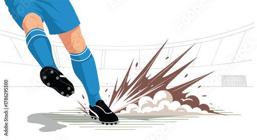 Soccer player kicking ball with speed and power on field