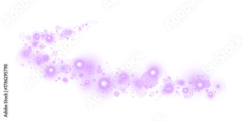 Starburst path on a sparkling background with confetti and bokeh light. Glistering twinkle and flash effects form a bright, festive trail.
