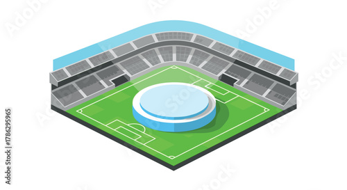 Modern isometric soccer stadium with futuristic dome architecture
