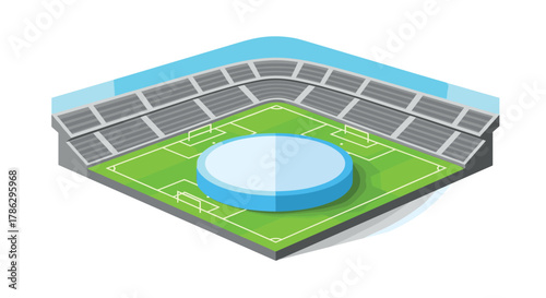 Isometric soccer stadium with stage setup for concerts and events