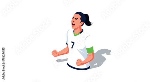 Triumphant female soccer player celebrating in dynamic flat design