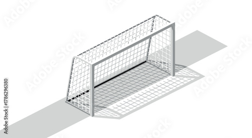 Minimalist isometric soccer goalpost illustration with shadow effect