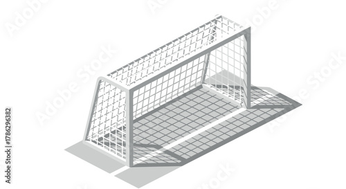 Isometric soccer goal with shadow on white background