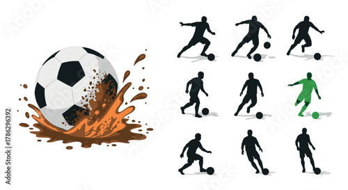 Dynamic soccer silhouette collection with splashing mud effect