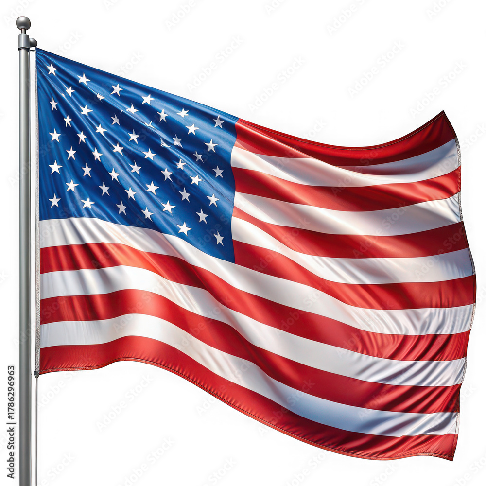 Fototapeta premium United states flag waving proudly on a flagpole, national symbol