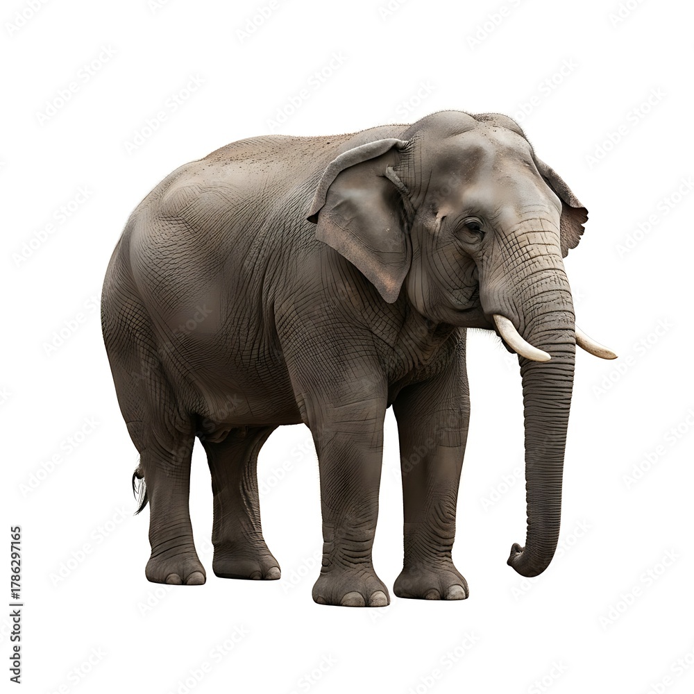 Fototapeta premium Asian Elephant Standing Wildlife Herbivore Mammal Trunk Tusks Gray Animal