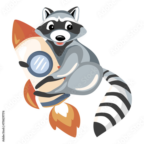 Принти на полотні raccoon holding rocket illustration