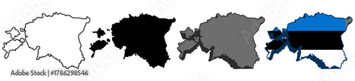 set vector estonia flag in map icon. Detailed estonia map silhouette. 3D isometric estonia map symbol design template illustration