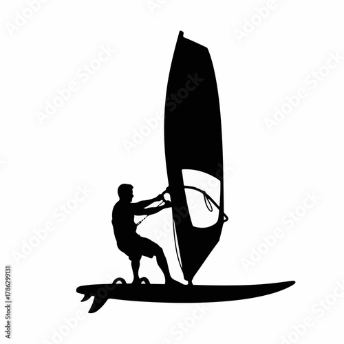 Windsurfer Silhouette Vector Illustration – Man Surfing with Sail
