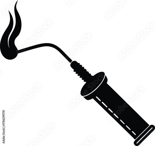 A soldering iron with a wisp of smoke silhouette.