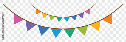 Colorful party flags bunting vector illustration of festive decoration element. Bunting Banner with Rectangle Shape Flags Decorative bunting banner hung on a thin string Bunting Banner with Triangle 