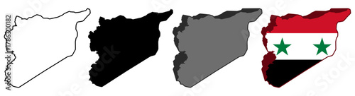 set vector syria flag in map icon. Detailed syria map silhouette. 3D isometric syria map symbol design template illustration