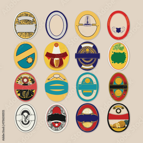 Beer bottle oval labels retro logo old vintage illustration poster template design vector elements