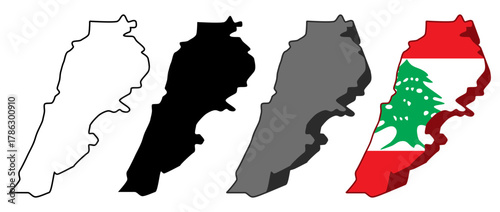 set vector lebanon flag in map icon. Detailed lebanon map silhouette. 3D isometric lebanon map symbol design template illustration
