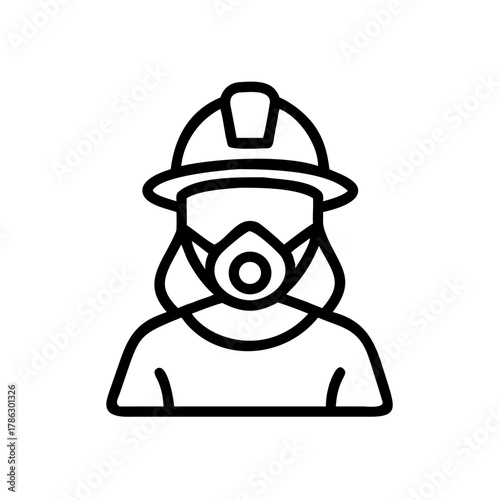 Vector illustration of person wearing hard hat and respirator mask