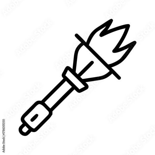 Vector illustration of black line art icon of a torch with flame