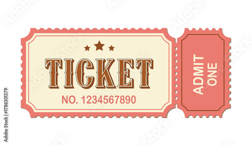 Vintage ticket, featuring a classic design with a scalloped border and bold lettering