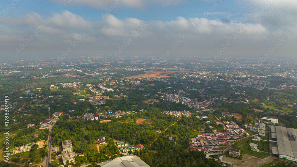 Obraz premium Aerial drone of Jambi is the capital and largest city of the Indonesian province of Jambi. Sumatra, Indonesia.