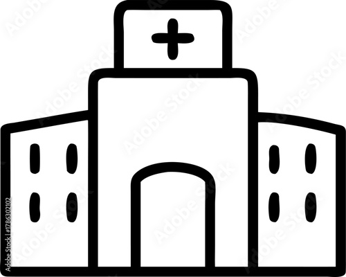 Hospital building icon with cross symbol