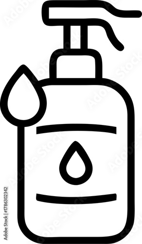 Line art icon of a spray bottle with a drop symbol