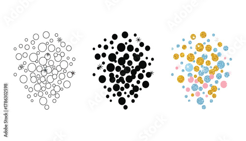 Circles and stars party confetti with outline solid and colorful decoration