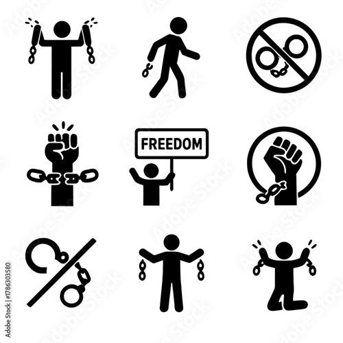 Abolition of Slavery and Freedom Outline Line Icons Set