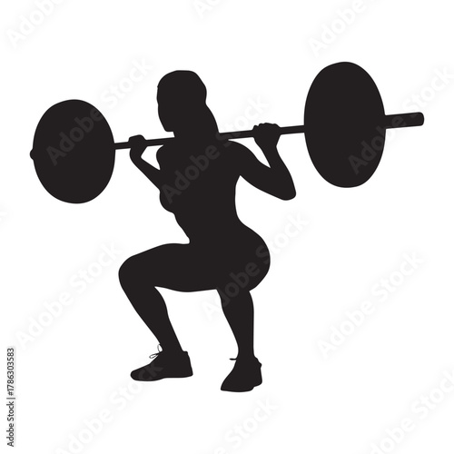 Silhouette of a woman squatting with a barbell