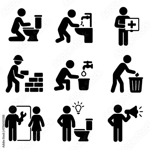 Sanitation, Hygiene, and Health Related Icons Set
