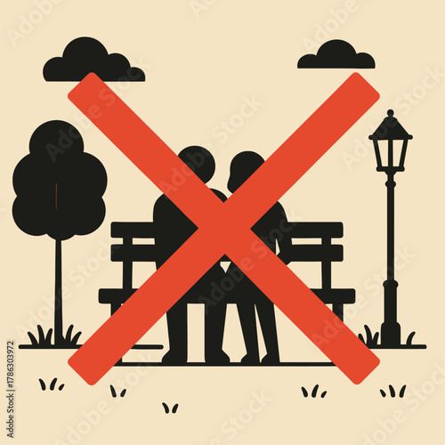Forbidden Public Dating or PDA Prohibition Sign Illustration