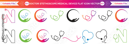 A set of stethoscope icons design. Can be used to promote and advertise. Vector illustration on transparent background
