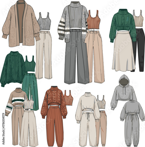 kinds of different mordern sweater sets vector art with white background