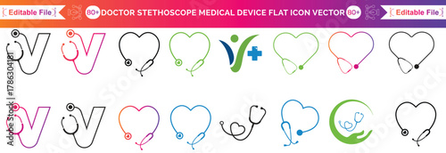 Stethoscope Vector Bundle, Medical tools Bundle Vector, Stethoscope illustration, Doctor, Nurse, Health, illustration, Clip Art, Medical illustration.