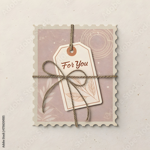 Retro postage stamp style gift tag with a note for a special occasion in a unique design