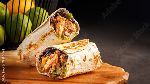 Grilled Burrito Halves on Wooden Board