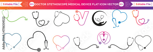 Stethoscope Vector Bundle, Medical tools Bundle Vector, Stethoscope illustration, Doctor, Nurse, Health, illustration, Clip Art, Medical illustration.