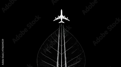 Sustainable Flight Path. An airplane icon with a leaf-shaped contrail, representing eco-friendly aviation.