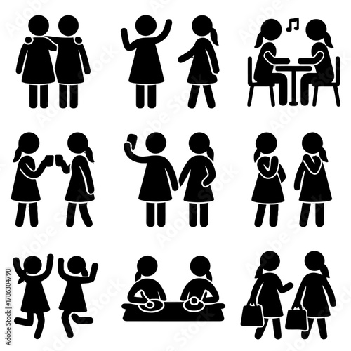 Women with Friends: Friendship, Socializing, and Shared Activities Icons