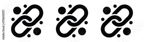 Triple black intertwined chains with dotted surroundings, icon on white background