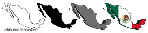 set vector mexico flag in map icon. Detailed mexico map silhouette. 3D isometric mexico map symbol design template illustration
