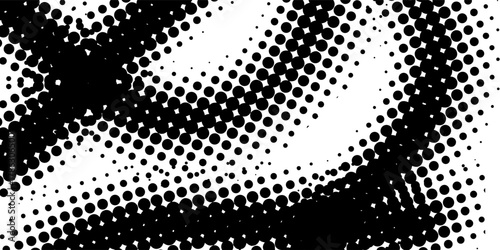 Abstract black dots forming a dynamic wave pattern on a clean white background. Futuristic Technology Concept