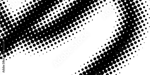 Abstract black dots forming a dynamic wave pattern on a clean white background. Modern creative trendy design in vector illustration