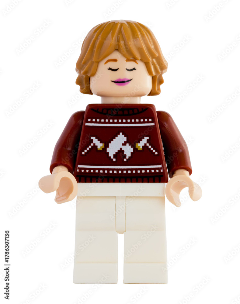 Naklejka premium Dortmund - Deutschland 10. November 2025 - Lego Minifigure Frau verträumt - Studio Aufnahme